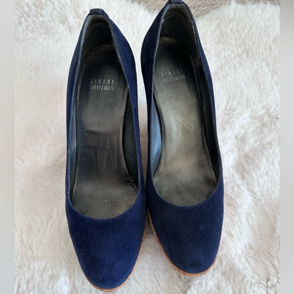 Rare Stuart Weitzman Corkswoon Navy Suede Platform Wedges US 8.5 $445 Retail - Picture 16 of 16